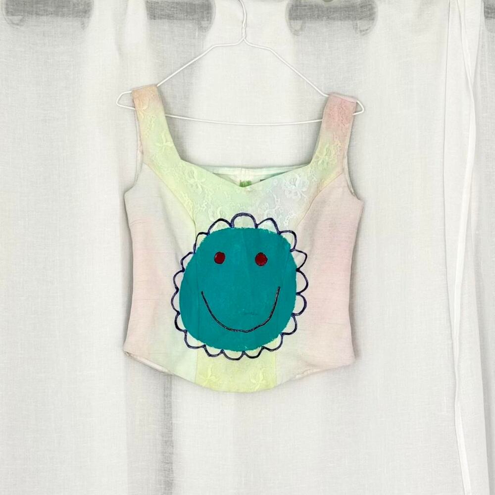 hand painted smiley corset top ✿ pastel lace fairy